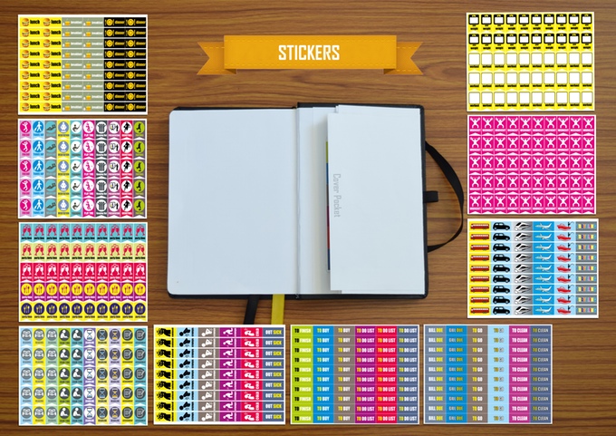 ชุดสติกเกอร์ทั้งหมด 11 แผ่น ที่มาพร้อมกับสมุด Focus Planner ที่มา : Kickstarter.com